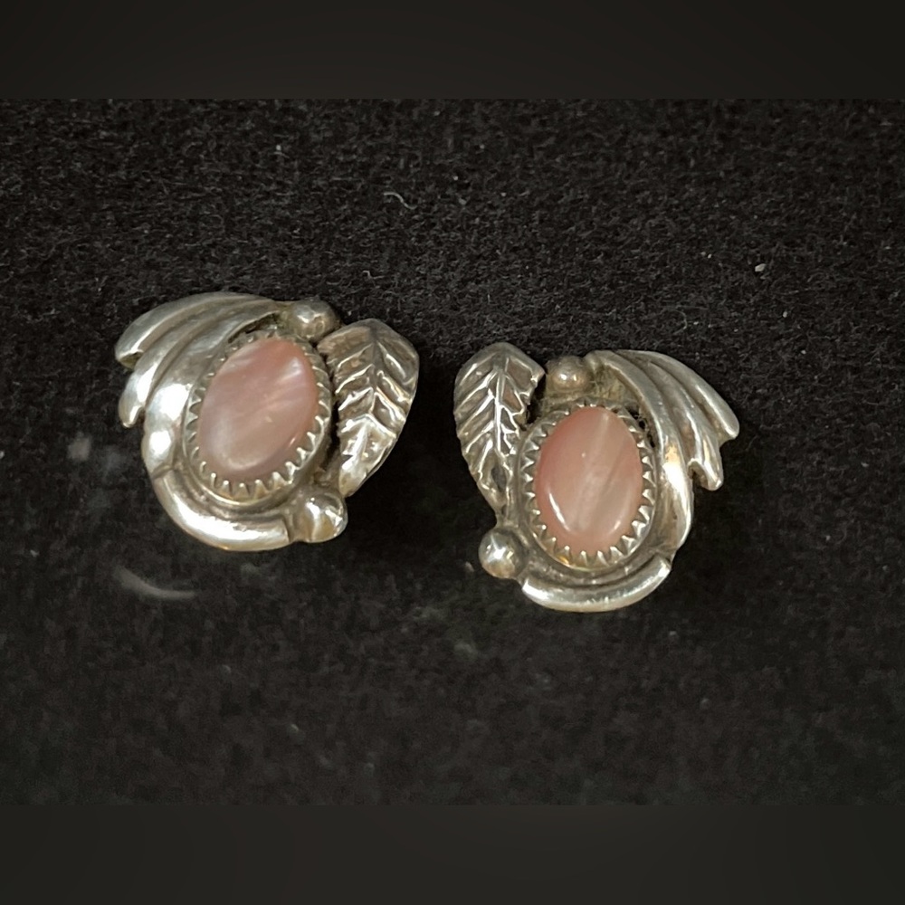 Vintage - Sterling Earrings - Pink Shell - Navajo - TKM
